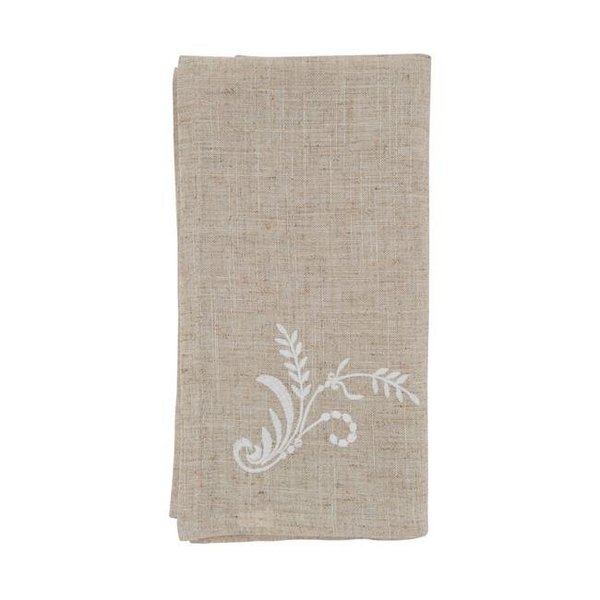 Saro Lifestyle SARO 9521.N20S 20 in. Square Cloth Table Napkins with Natural Embroidered Design - Set of 4 9521.N20S